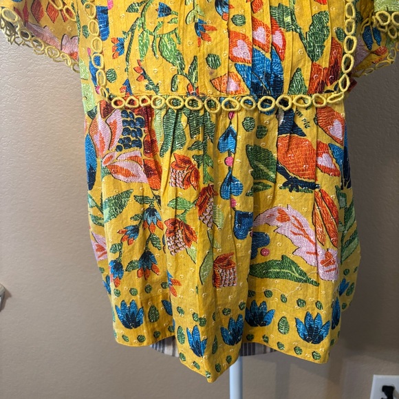 SALE! New FARM Rio Top XS Gold Yellow Floral Embroid Blouse 100% Cotton Peasant - Picture 4 of 15